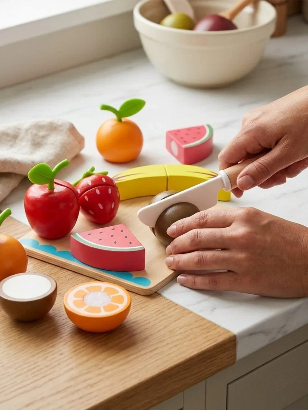 NEW Montessori Wooden Cutting Fruit Set Pretend Play Kitchen Toy Kids Gift